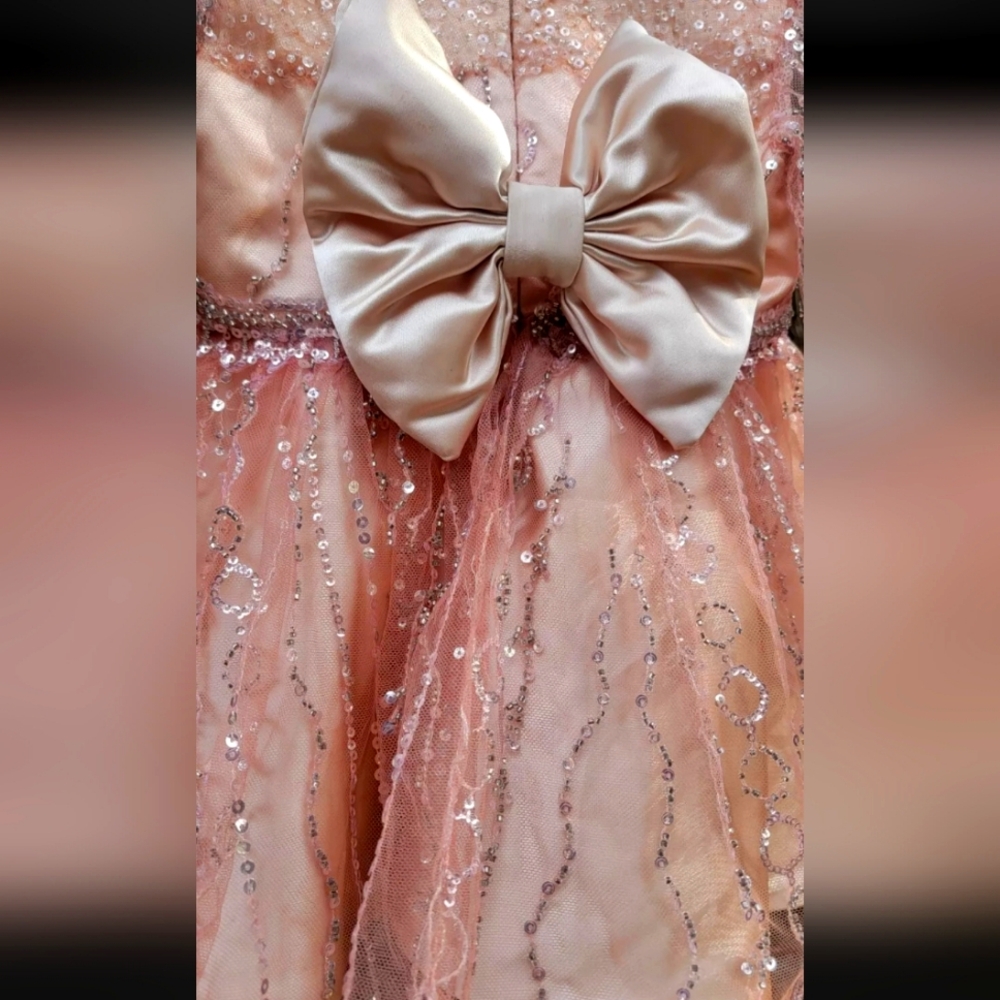 Hand Sewn Silk Baby Dress 12 Mos Large Bow Formal Pink Tull Flower Girl Dress